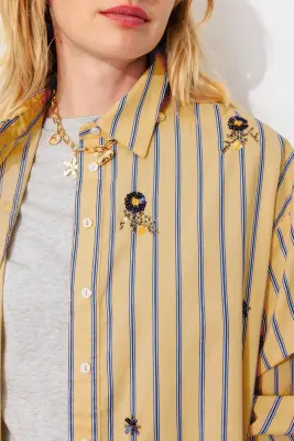Chemise rayée brodée Femme — photo 5