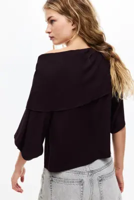 Top en jersey avec détail façon cape - Violet prune foncé — photo 2
