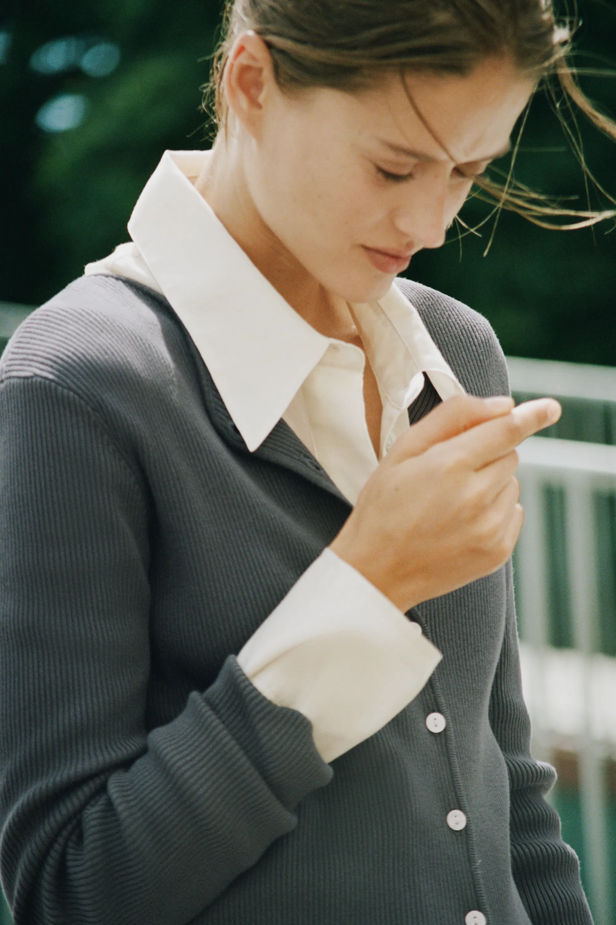 Gilet en maille côtelée de viscose mélangée - Gris foncé