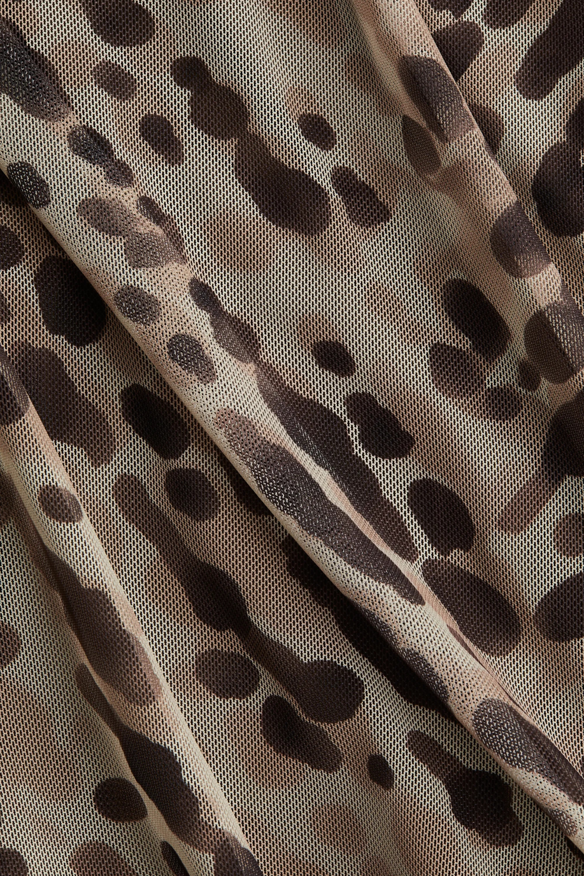 Robe à bretelles fines en mesh à effet drapé - Beige/motif