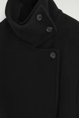 MANTEAU CEINTURÉ À COL CHEMINÉE EN LAINE MÉLANGÉE - NOIR — photo 4