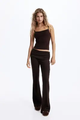 Legging en maille côtelée avec ceinture repliée - Marron foncé — photo 2
