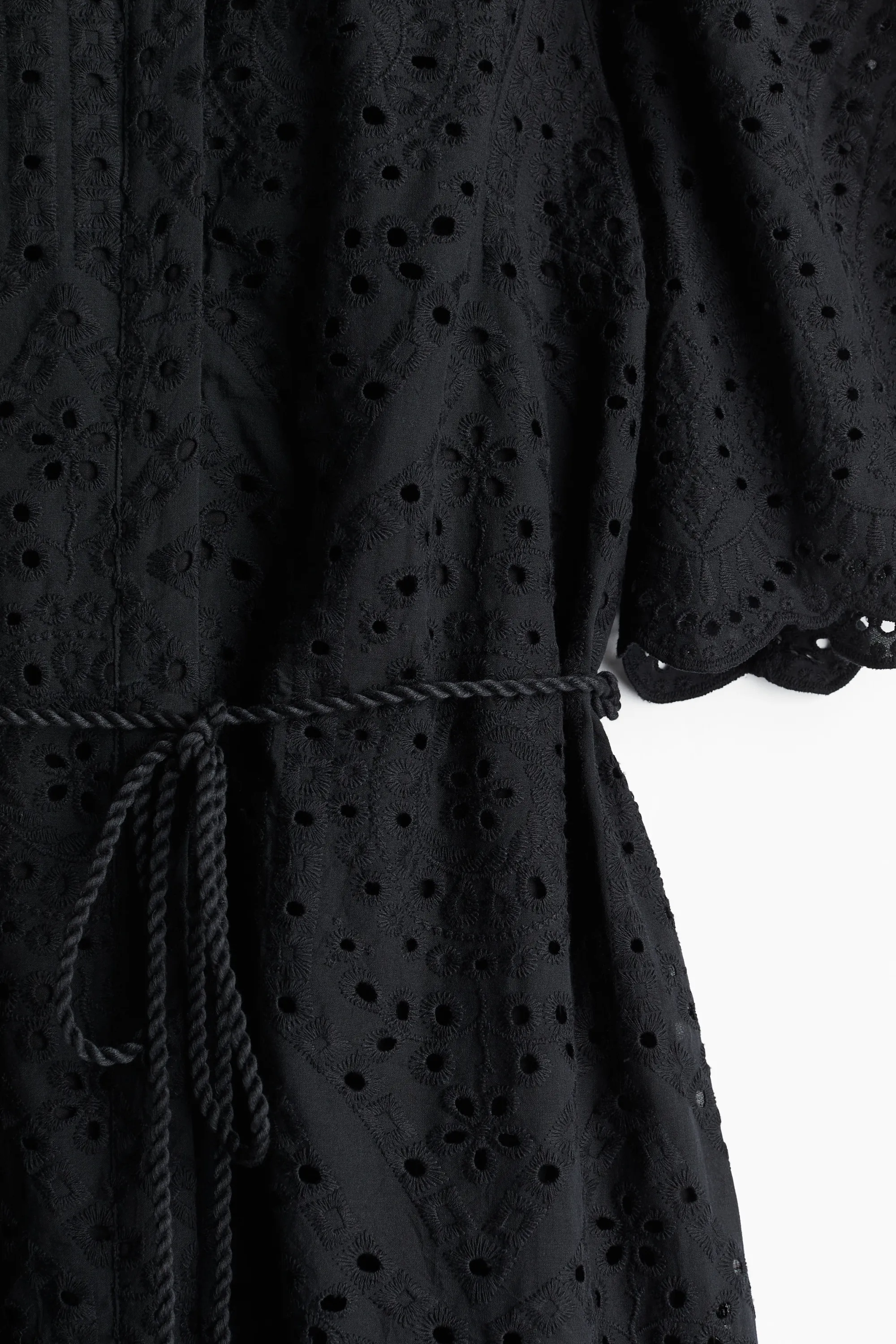 Robe chemise avec broderie anglaise - Noir