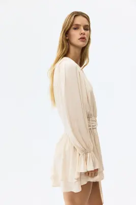 Robe drapée avec détail noué - Beige clair — photo 2