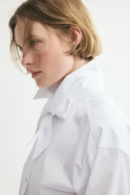 Chemise en coton avec nœud - Blanc — photo 3