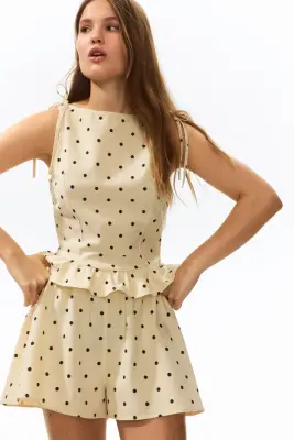 Short en lin mélangé - Jaune pâle/pois — photo 1