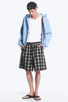 Sweat à capuche zippé ample - Bleu clair délavé — photo 1