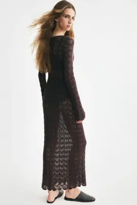 Robe façon crochet avec boutons en haut - Marron foncé — photo 2
