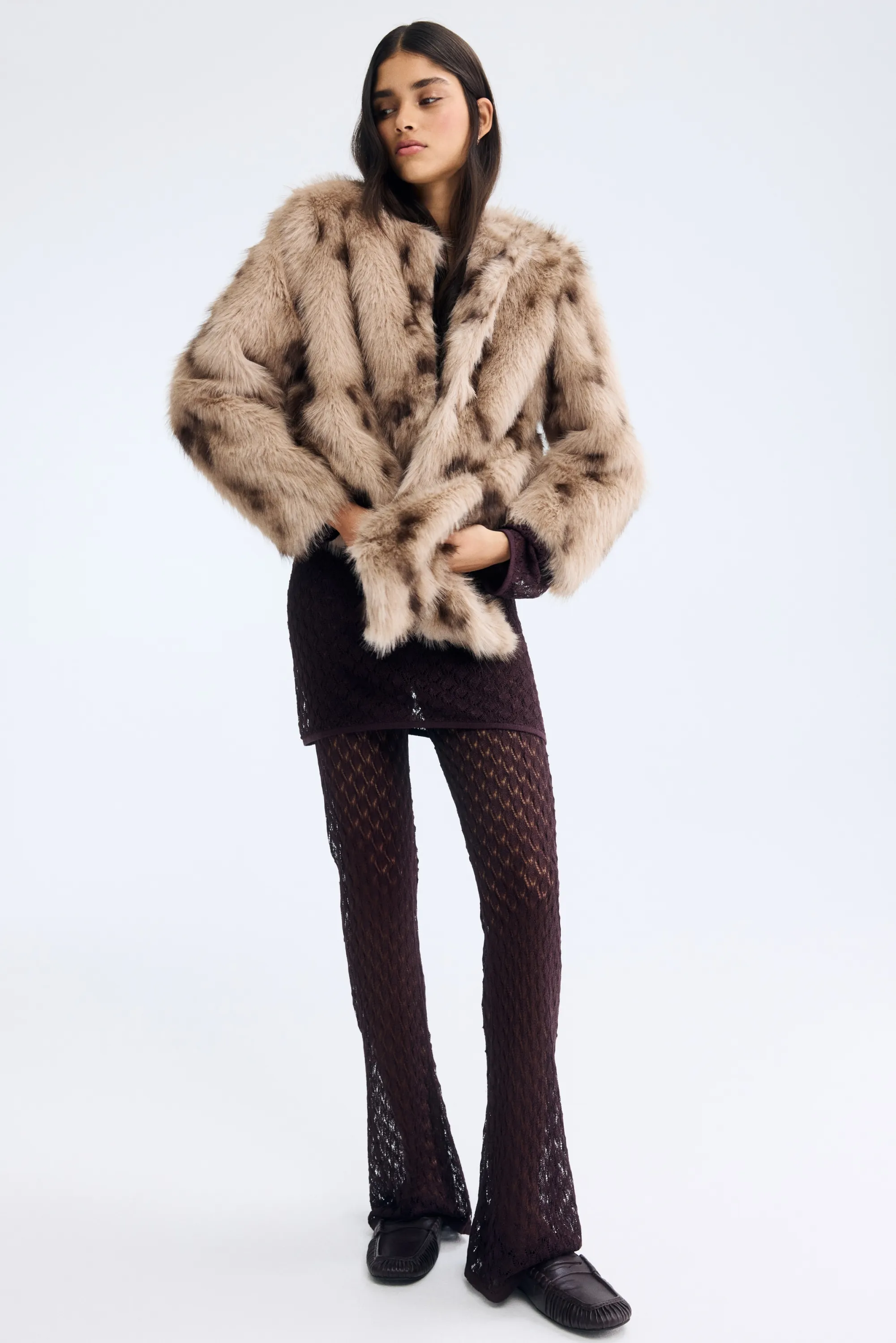 Manteau duveteux - Beige/moucheté