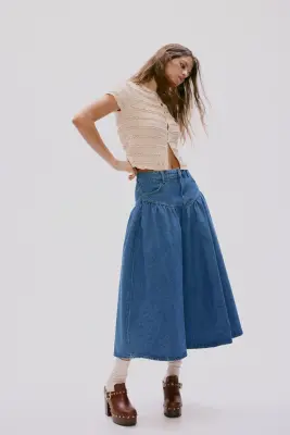 Jupe froncée en denim - Bleu denim foncé — photo 2