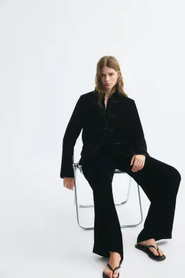 Veste en velours avec boutons noués - Noir — photo 1