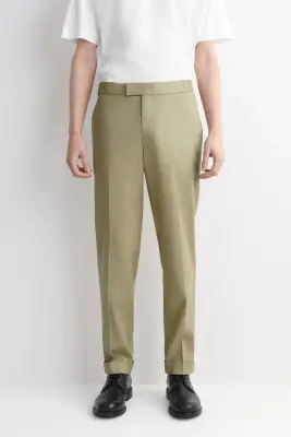PANTALON DROIT SLIM EN LIN ET COTON - SABLE — photo 2