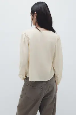 Blouse avec dentelle - Crème — photo 3