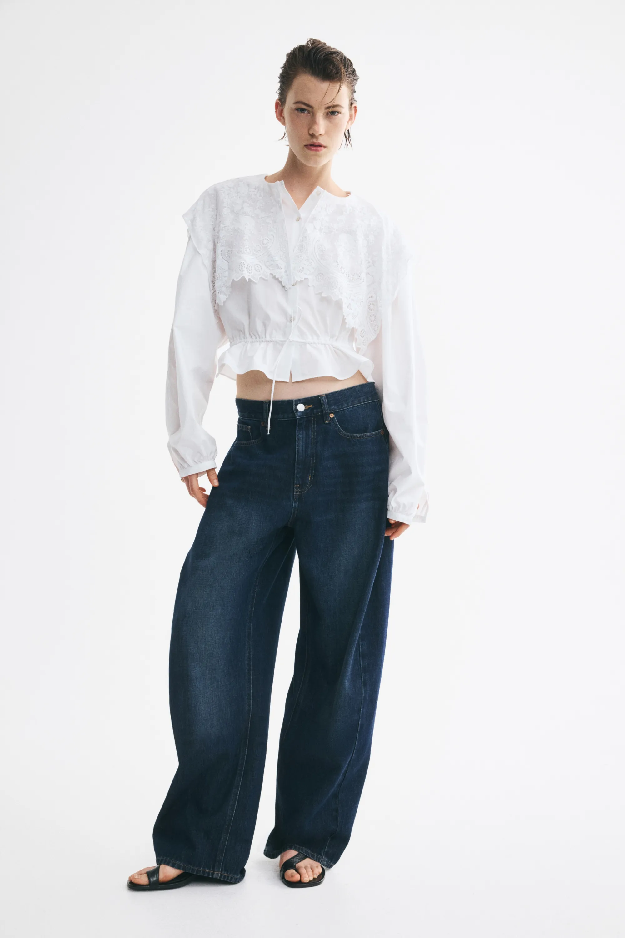 Blouse en coton avec dentelle - Blanc