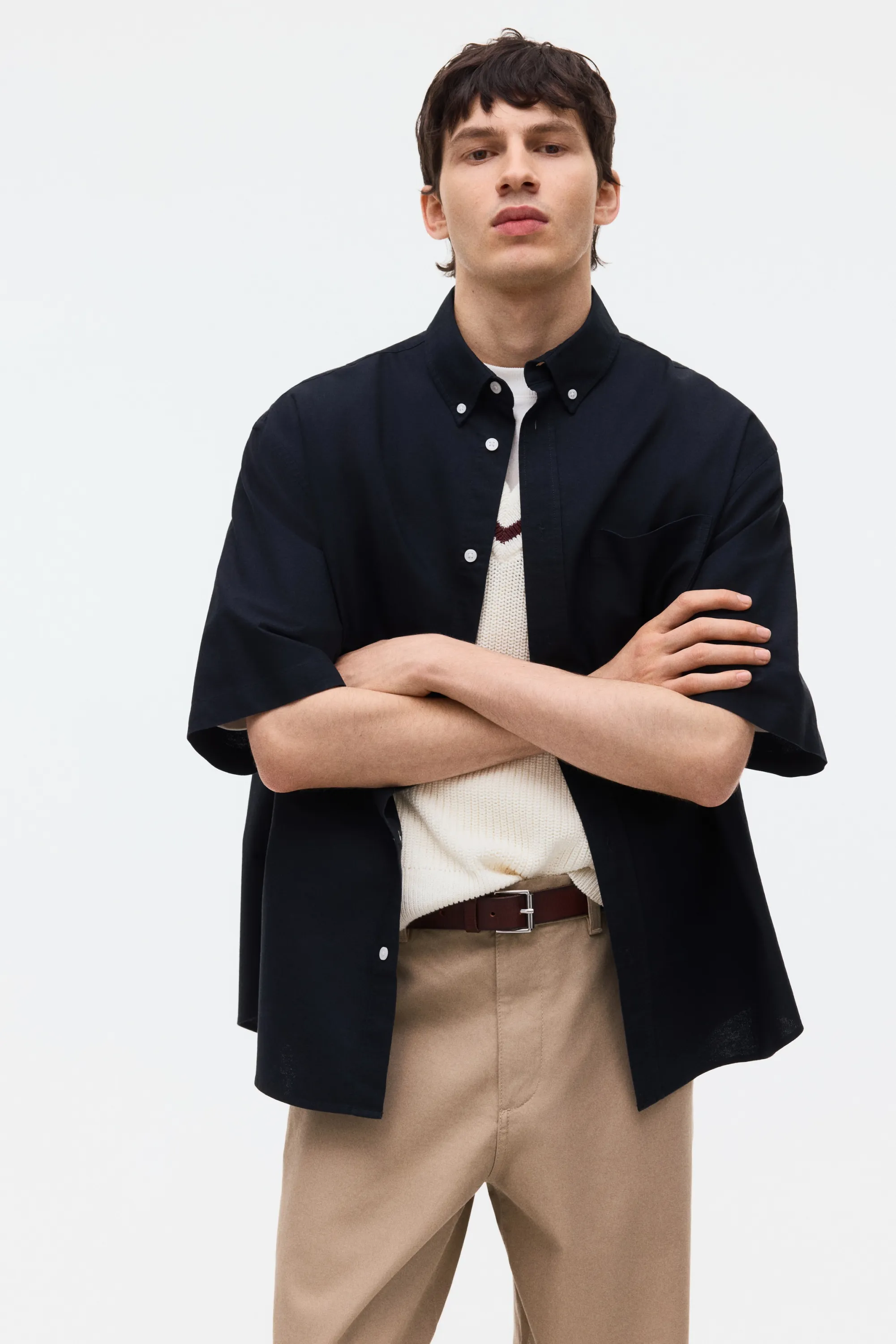 Chemise Oxford Relaxed Fit avec manches courtes - Noir