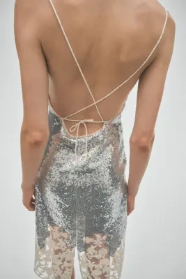 Robe à sequins brodée - Argenté/crème — photo 2
