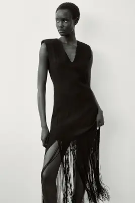 Robe à épaulettes avec franges - Noir — photo 3