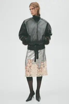 Veste en cuir avec épaulettes - Noir — photo 1