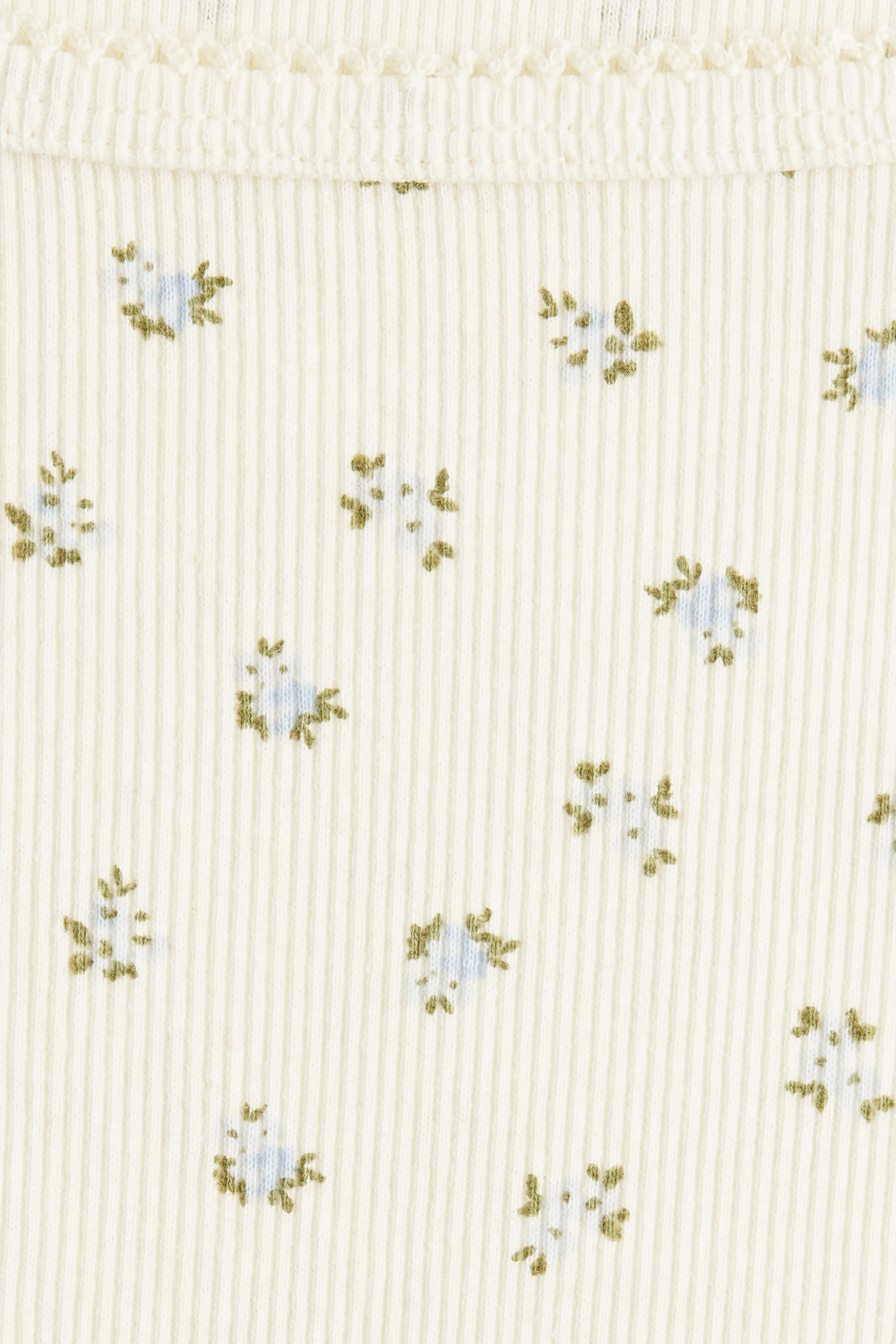T-shirt côtelé avec bord picots - Crème/fleuri
