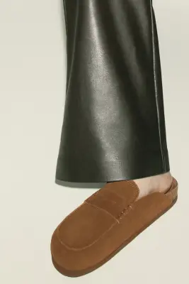 Mules mocassins en cuir - Marron — photo 1