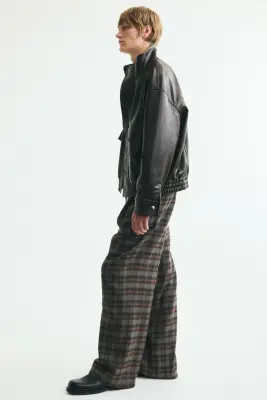 Pantalon chic Oversized Fit à jambes larges - Gris/carreaux — photo 4