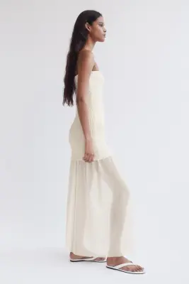 Robe bandeau bi-matière - Crème — photo 4