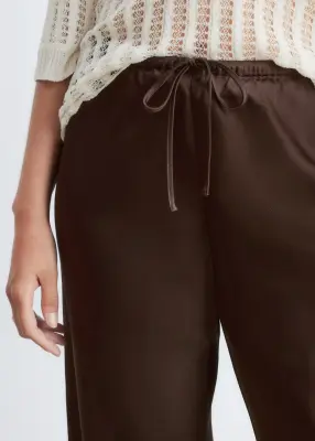 Pantalon en satin à enfiler - Marron foncé — photo 3