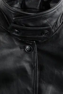 Veste en cuir avec épaulettes - Noir — photo 5