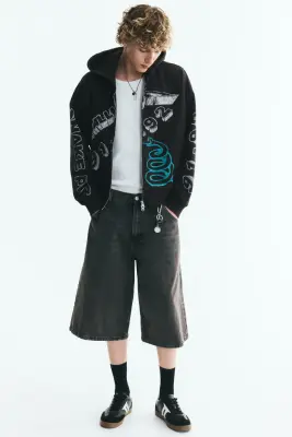 Veste imprimée Oversized Fit avec capuche et zip - Noir/Metallica — photo 2