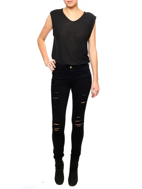 Pantalon LE SKINNY DE JEANNE en coton stretch noir lacéré NEUF Prix boutique 270€ Taille XS