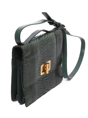 Sac LOUISE large à bandoulière en cuir de python vert anglais Px boutique 2200€ — photo 5