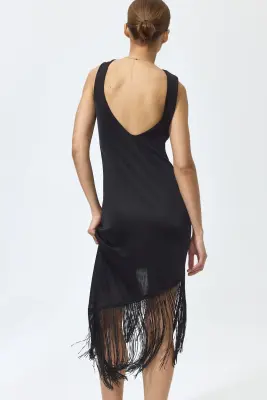 Robe asymétrique à franges - Noir — photo 3