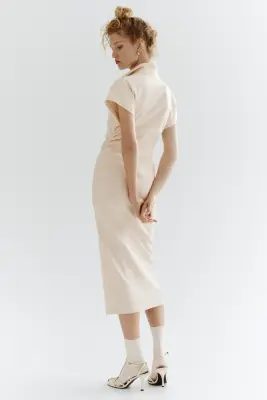 Robe à manches courtes en denim - Crème — photo 2