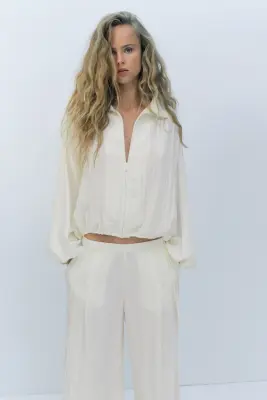 Veste froissée avec cordons de serrage - Crème — photo 2