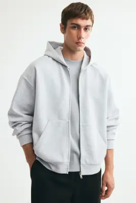 Veste à capuche zippée Oversized Fit en interlock - Gris clair chiné — photo 1