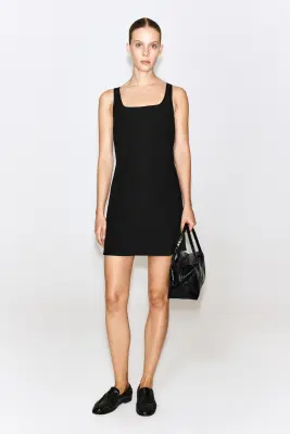 ROBE EN JERSEY CRÊPE À ENCOLURE CARRÉE - NOIR — photo 1