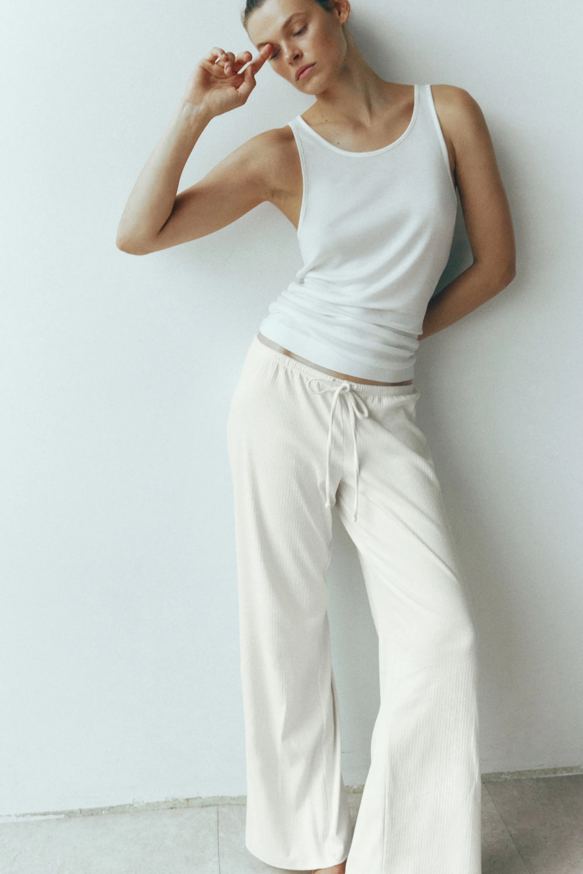 Pantalon en coton mélangé - Crème