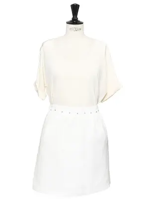 Jupe en lin blanc ivoire brodée de cristaux Swarovski Prix boutique 900€ Taille 40 — photo 2