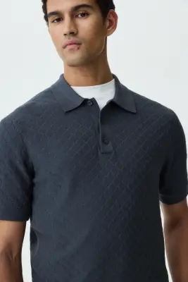 Polo Slim Fit en maille texturée - Gris foncé — photo 2