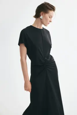 Robe froncée à mancherons - Noir — photo 2
