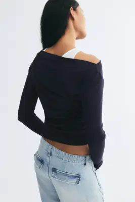 Top superposé en jersey - Bleu marine/blanc — photo 3