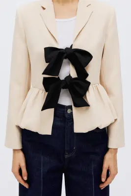 Blazer avec base à effet boule - Beige clair — photo 1
