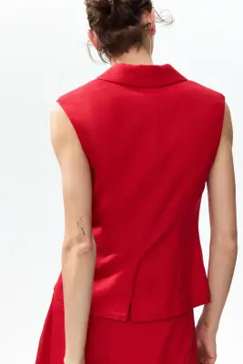 Gilet sans manches en lin mélangé - Rouge — photo 2