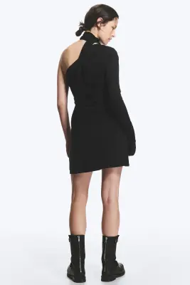 Mini-robe asymétrique à une manche - Noir — photo 4