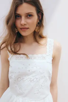Robe en coton avec broderie anglaise - Ivoire — photo 1