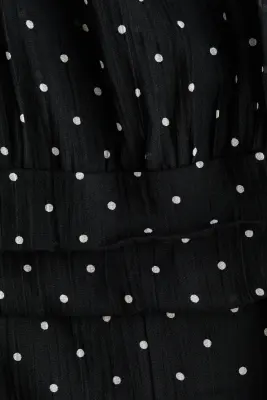 Robe plissée à encolure bateau - Noir/pois — photo 4