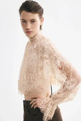 Top en dentelle avec cape - Beige clair — photo 2