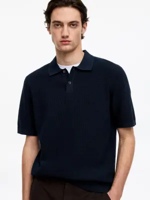 Polo en maille de coton - Bleu foncé — photo 3