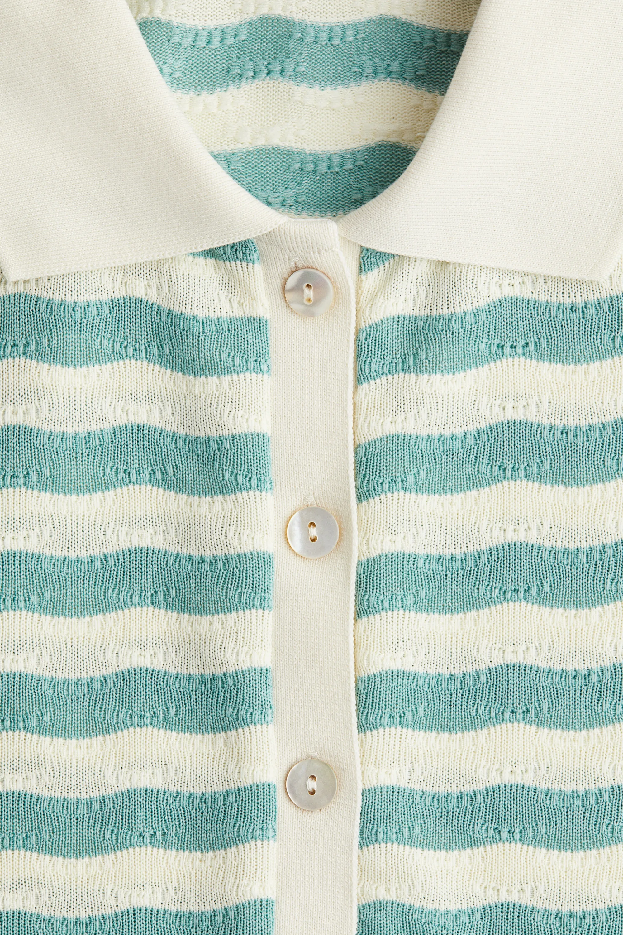 Polo en maille texturée - Crème/rayures turquoise