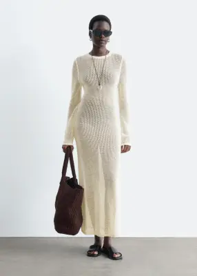 Robe en maille de coton ajourée - Blanc — photo 2
